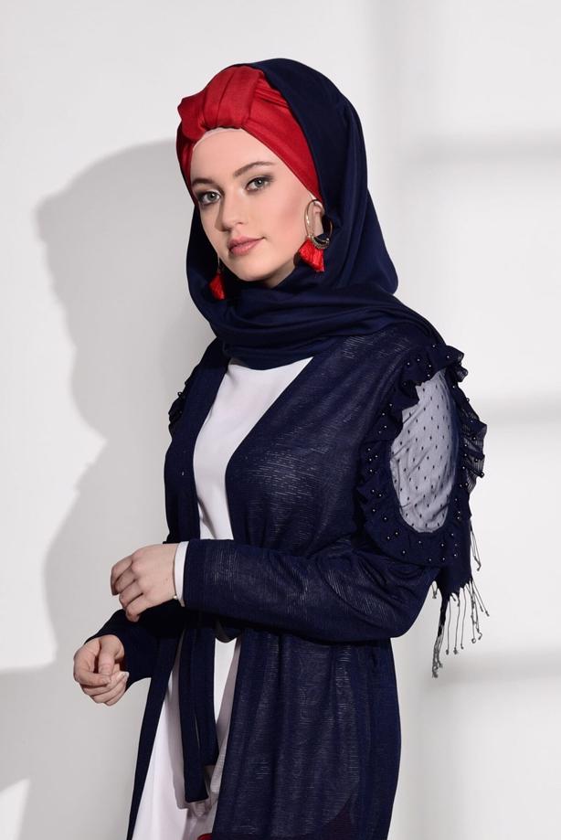 Vêtements hijab  TULLE DETAIL COMBED COTTON CARDIGAN 92081  - TRENDTESETTÜR