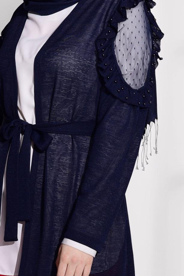 Vêtements hijab  TULLE DETAIL COMBED COTTON CARDIGAN 92081  - TRENDTESETTÜR