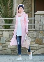 Tesettür giyim PUDRA KOL KISMI TÜL DETAYLI PENYE HIRKA 92081 