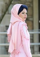 Tesettür giyim PUDRA KOL KISMI TÜL DETAYLI PENYE HIRKA 92081 
