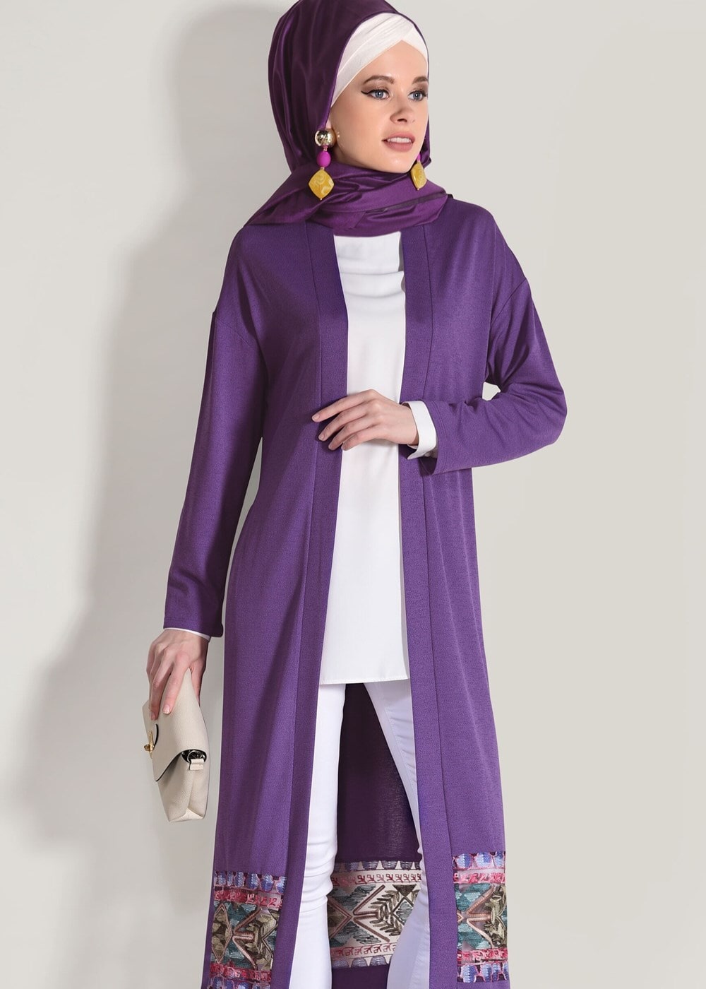 Tesettür giyim MOR T 92171 İkoll- Dantel Detaylı Kuşaklı Hırka