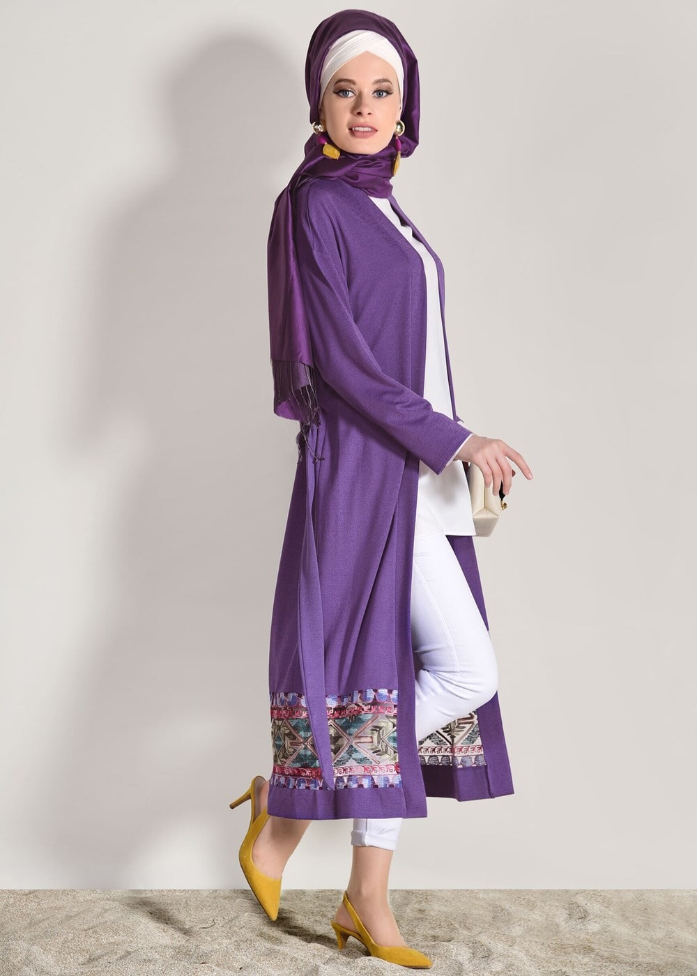 Tesettür giyim MOR T 92171 İkoll- Dantel Detaylı Kuşaklı Hırka