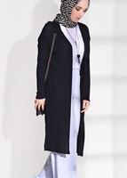Vêtements hijab NOIR CARDIGAN À MANCHES DÉTAILLÉES SUR LES CTÉS 037