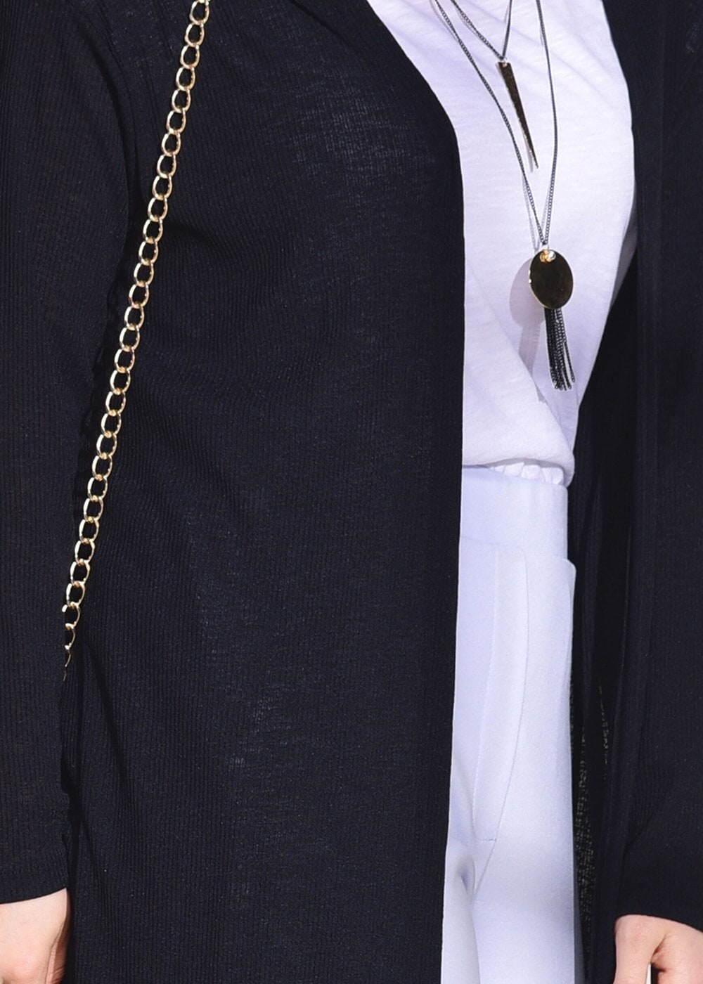 Hijab clothing BLACK SLIT DETAIL BOOTH CARDIGAN 037 