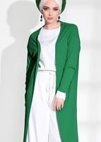 Vêtements hijab VERT CARDIGAN À MANCHES DÉTAILLÉES SUR LES CTÉS 037
