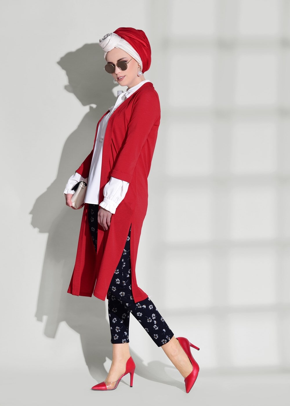 Vêtements hijab ROUGE CARDIGAN À DÉTAILS FENTES 124