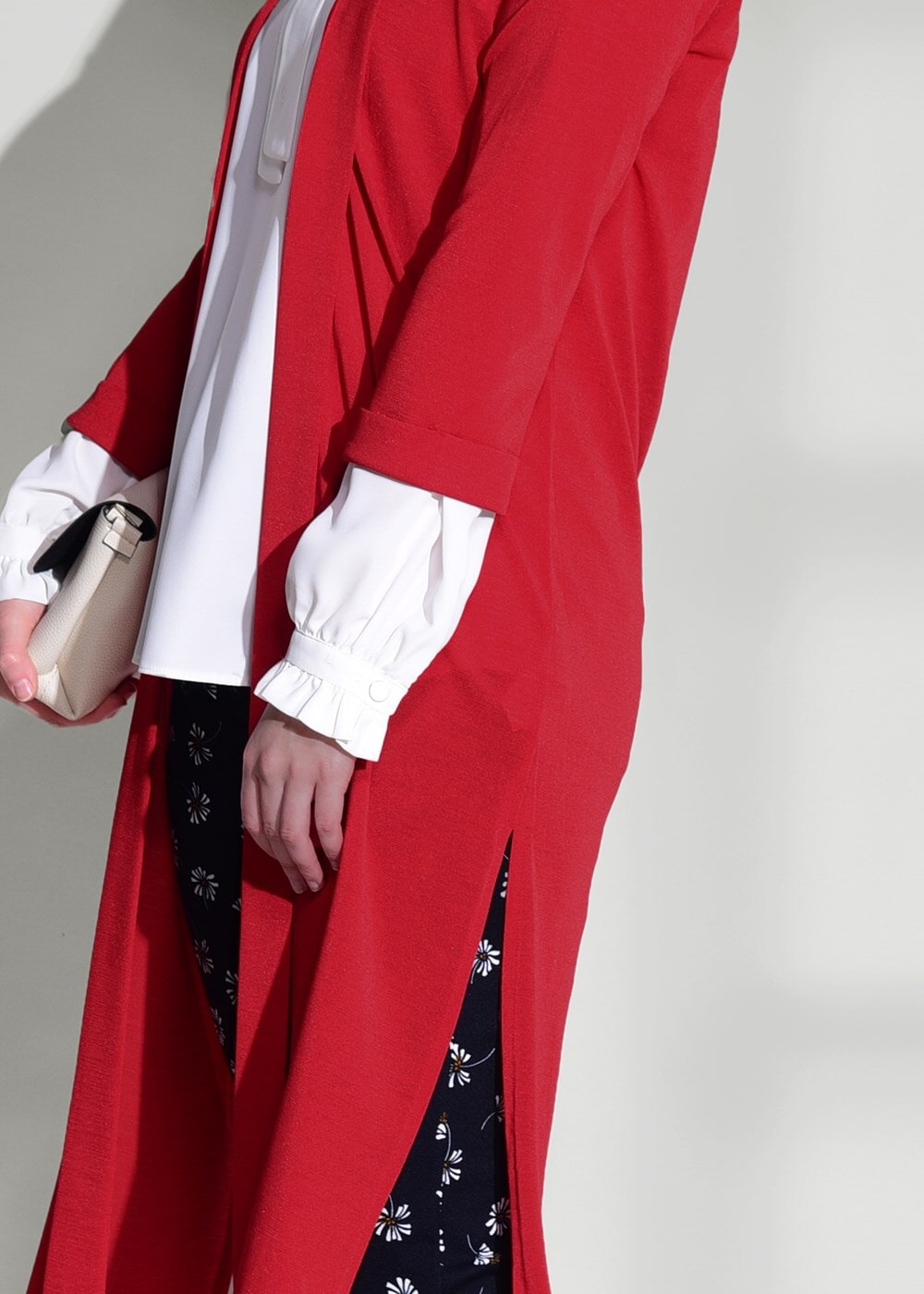 Vêtements hijab ROUGE CARDIGAN À DÉTAILS FENTES 124