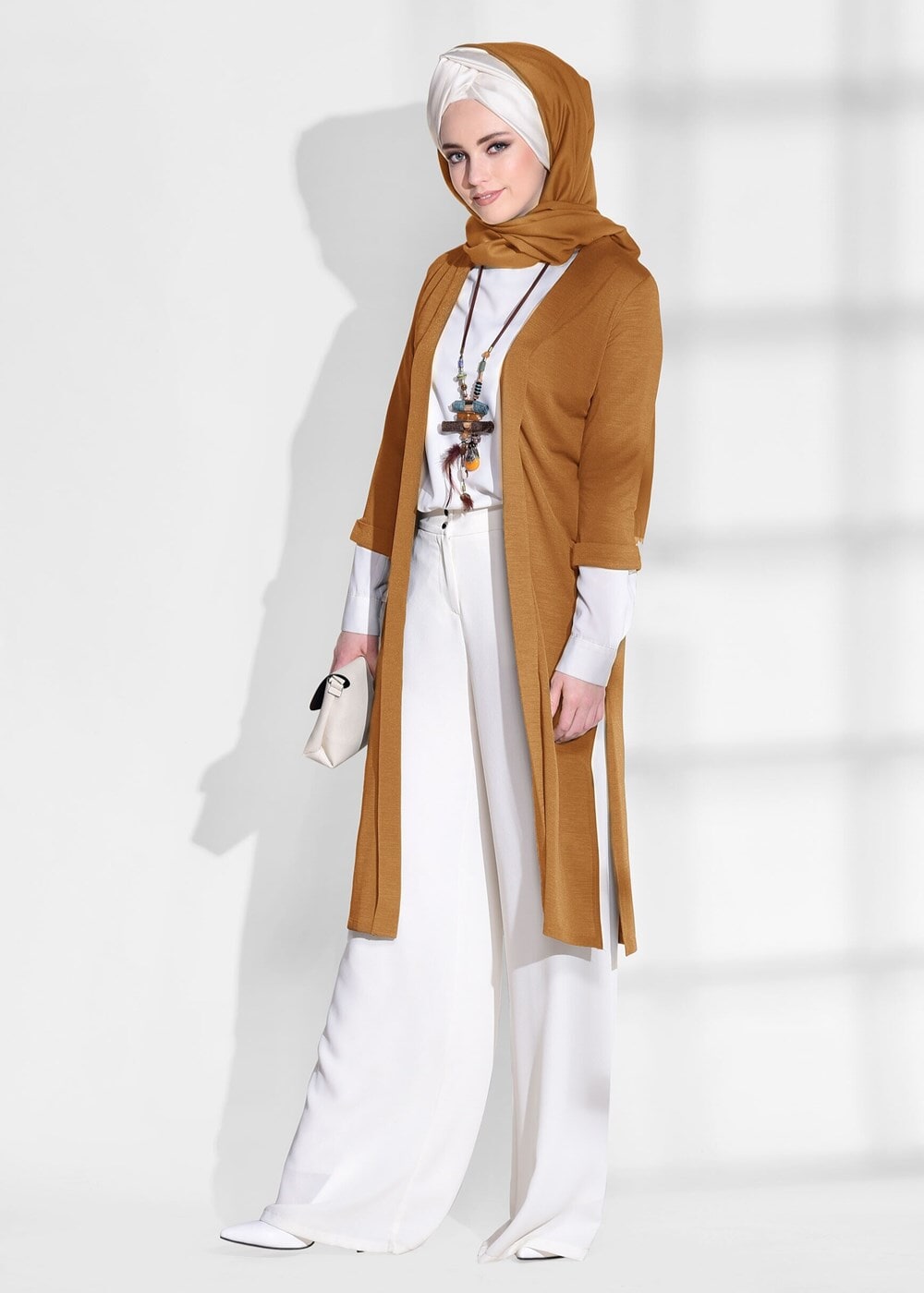 Vêtements hijab ORANGE CARDIGAN À DÉTAILS FENTES 124