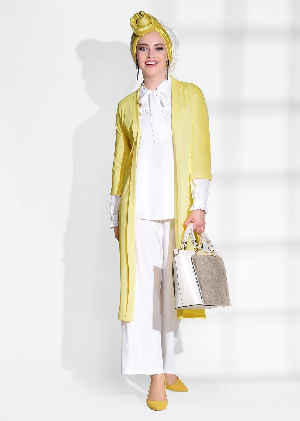 Hijab clothing YELLOW SLIT DETAIL CARDIGAN 124 