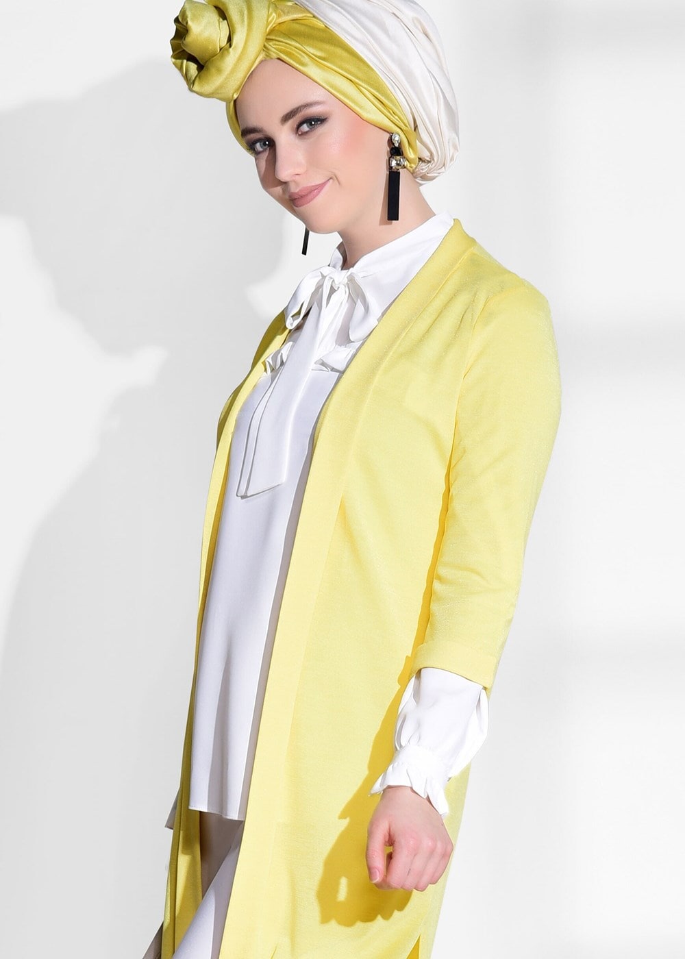 Hijab clothing YELLOW SLIT DETAIL CARDIGAN 124 