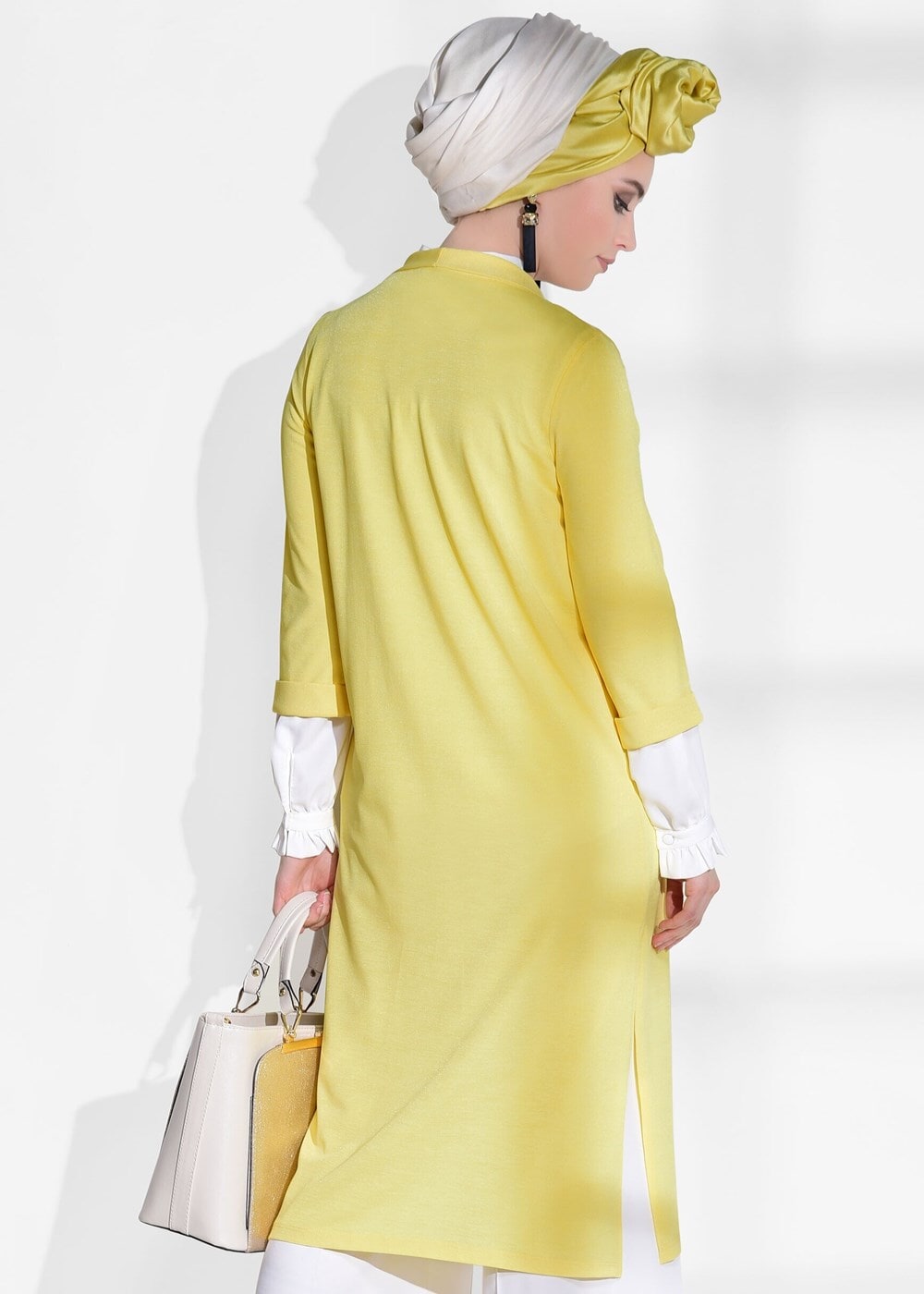 Hijab clothing YELLOW SLIT DETAIL CARDIGAN 124 