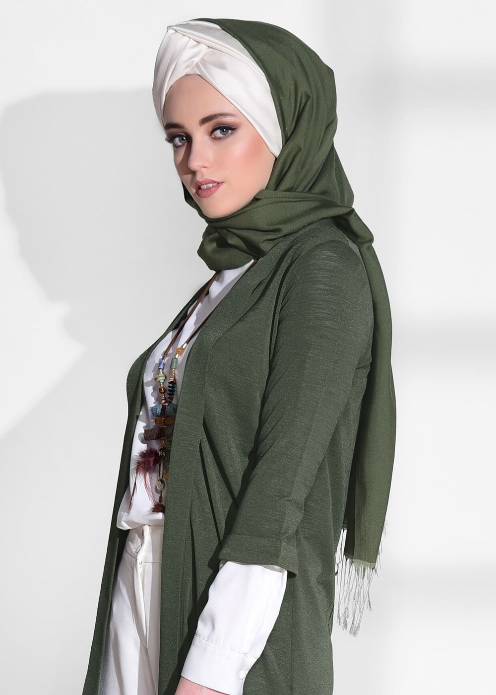 Hijab clothing KHAKI SLIT DETAIL CARDIGAN 124 