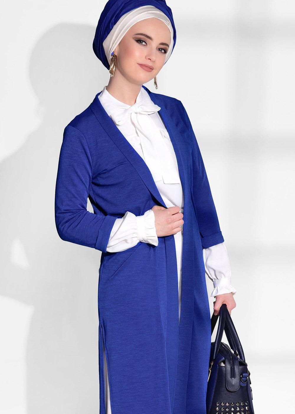 Hijab clothing NAVY BLUE SLIT DETAIL CARDIGAN 124 