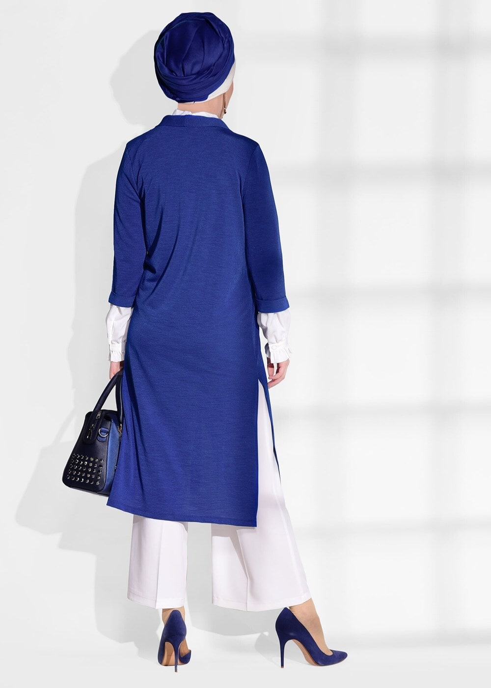 Hijab clothing NAVY BLUE SLIT DETAIL CARDIGAN 124 