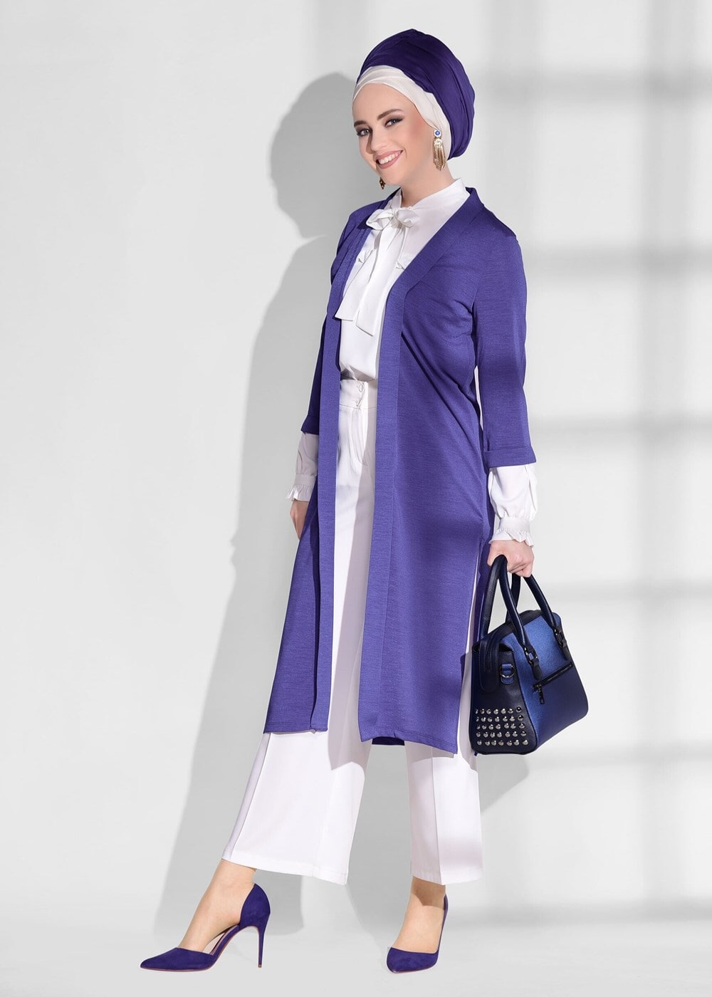 Hijab clothing NAVY BLUE SLIT DETAIL CARDIGAN 124 