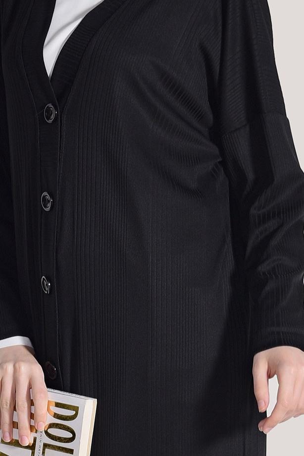 Hijab-Kleidung  T 9046 Dkn-Düğme Detaylı Uzun Hırka - TRENDTESETTÜR