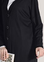 Tesettür giyim SİYAH T 9046 Dkn-Düğme Detaylı Uzun Hırka