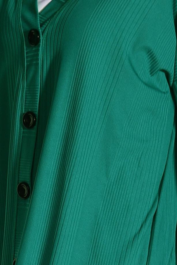 Hijab-Kleidung  T 9046 Dkn-Düğme Detaylı Uzun Hırka - TRENDTESETTÜR