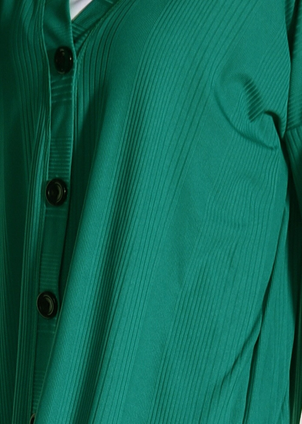 Tesettür giyim YEŞİL T 9046 Dkn-Düğme Detaylı Uzun Hırka