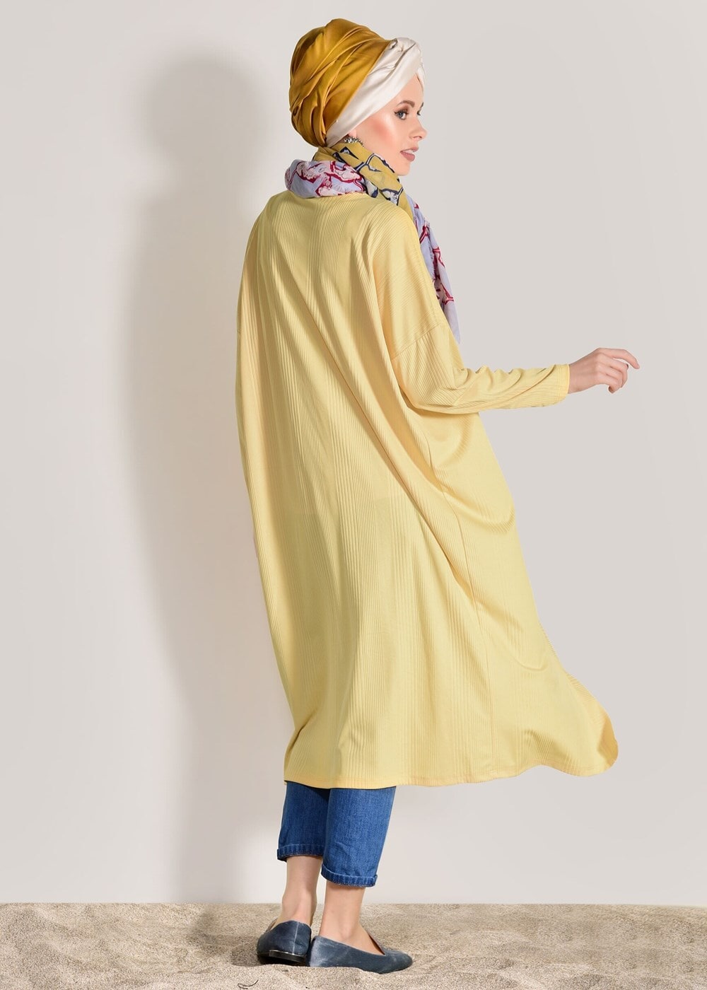 Vêtements hijab JAUNE CARDIGAN LONG DÉTAIL BOUTONS 9046
