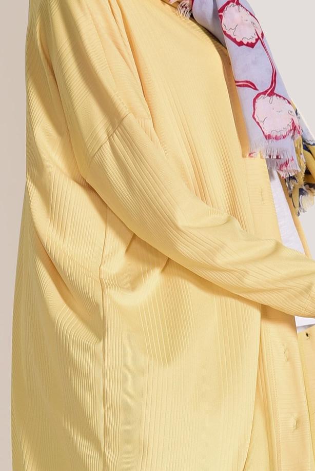 Hijab-Kleidung  T 9046 Dkn-Düğme Detaylı Uzun Hırka - TRENDTESETTÜR