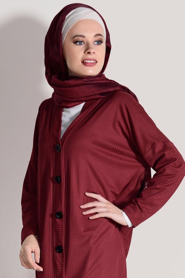 Hijab-Kleidung  T 9046 Dkn-Düğme Detaylı Uzun Hırka - TRENDTESETTÜR