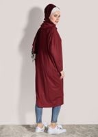 Tesettür giyim BORDO T 9046 Dkn-Düğme Detaylı Uzun Hırka