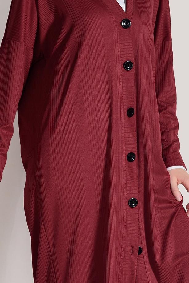 Hijab-Kleidung  T 9046 Dkn-Düğme Detaylı Uzun Hırka - TRENDTESETTÜR