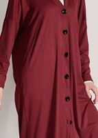 Tesettür giyim BORDO T 9046 Dkn-Düğme Detaylı Uzun Hırka
