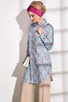 Tesettür giyim MAVİ t 4467-1 Rimi Saten 5657 Tunik-Alv Fashion