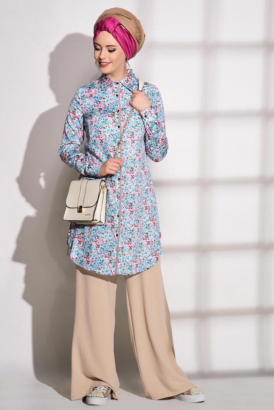 Tesettür giyim MAVİ t 4467-1 Rimi Saten 5657 Tunik-Alv Fashion