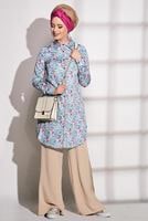 Tesettür giyim MAVİ t 4467-1 Rimi Saten 5657 Tunik-Alv Fashion