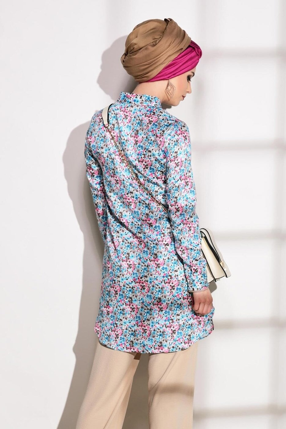 Tesettür giyim MAVİ t 4467-1 Rimi Saten 5657 Tunik-Alv Fashion