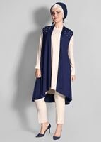 Hijab clothing NAVY BLUE T 612632 Lafaba- İnci İşlemeli Yelek