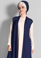 Hijab clothing NAVY BLUE T 612632 Lafaba- İnci İşlemeli Yelek