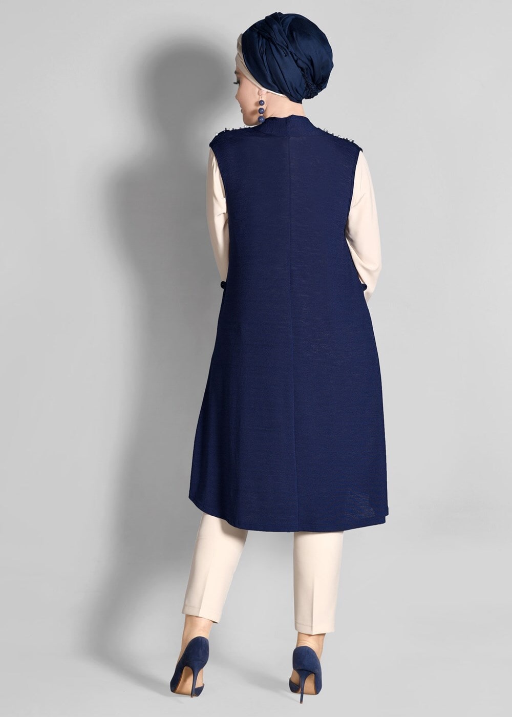 Hijab clothing NAVY BLUE T 612632 Lafaba- İnci İşlemeli Yelek