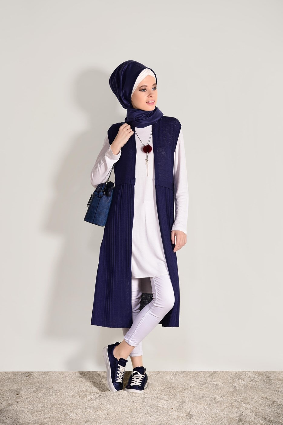 Hijab clothing NAVY BLUE PLEAT DETAIL VEST 951632 