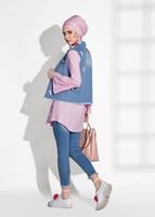 Tesettür giyim LACİVERT T 687 Lvr - Yırtık Kumaş Detaylı Yelek