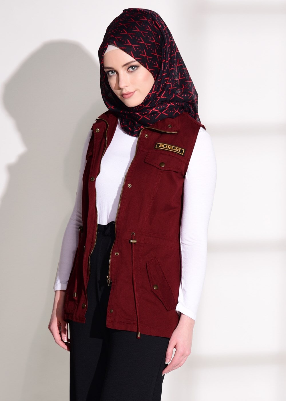 Tesettür giyim BORDO T 997 Lvr-Cep Detaylı Yelek