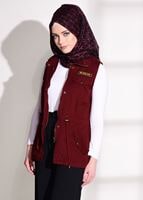 Tesettür giyim BORDO T 997 Lvr-Cep Detaylı Yelek