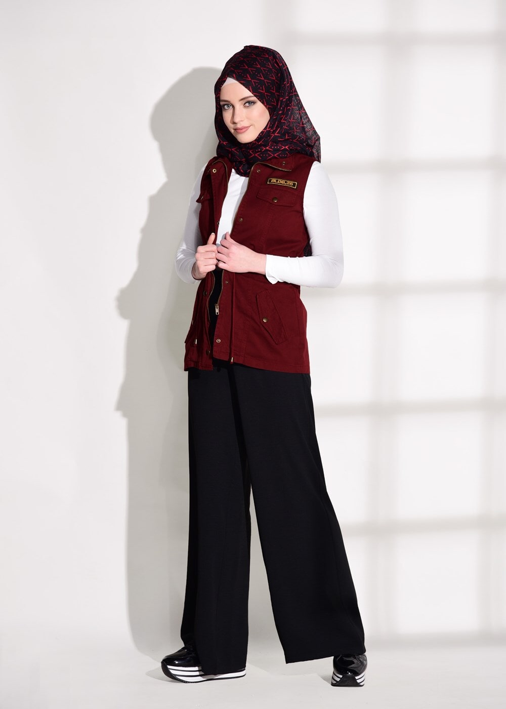 Tesettür giyim BORDO T 997 Lvr-Cep Detaylı Yelek