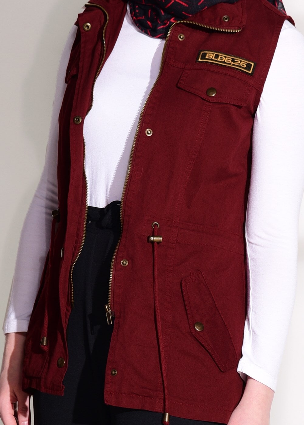 Tesettür giyim BORDO T 997 Lvr-Cep Detaylı Yelek