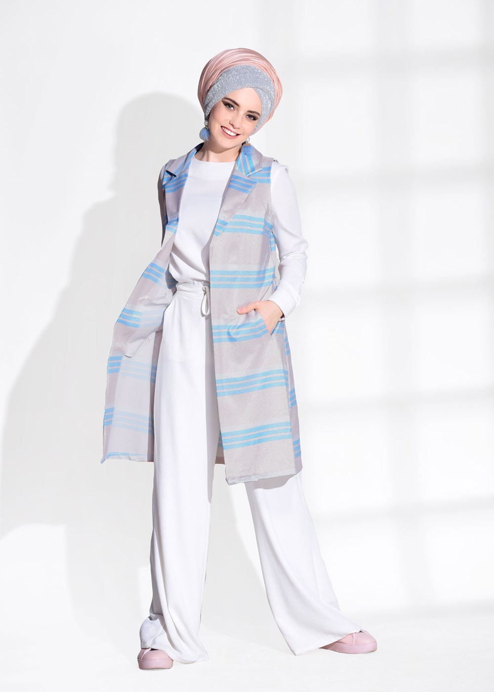 Vêtements hijab VERT GILET À RAYURES ARGENTÉES T 1112  