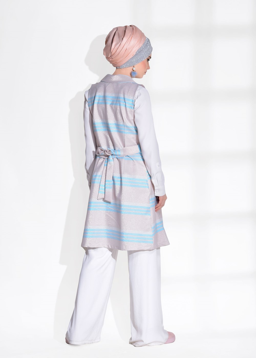 Vêtements hijab VERT GILET À RAYURES ARGENTÉES T 1112  