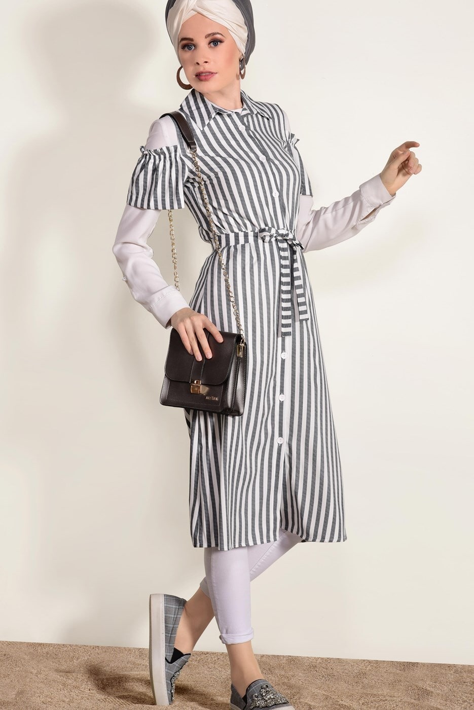 Vêtements hijab CRÈME GILET À RAYURES T 3012