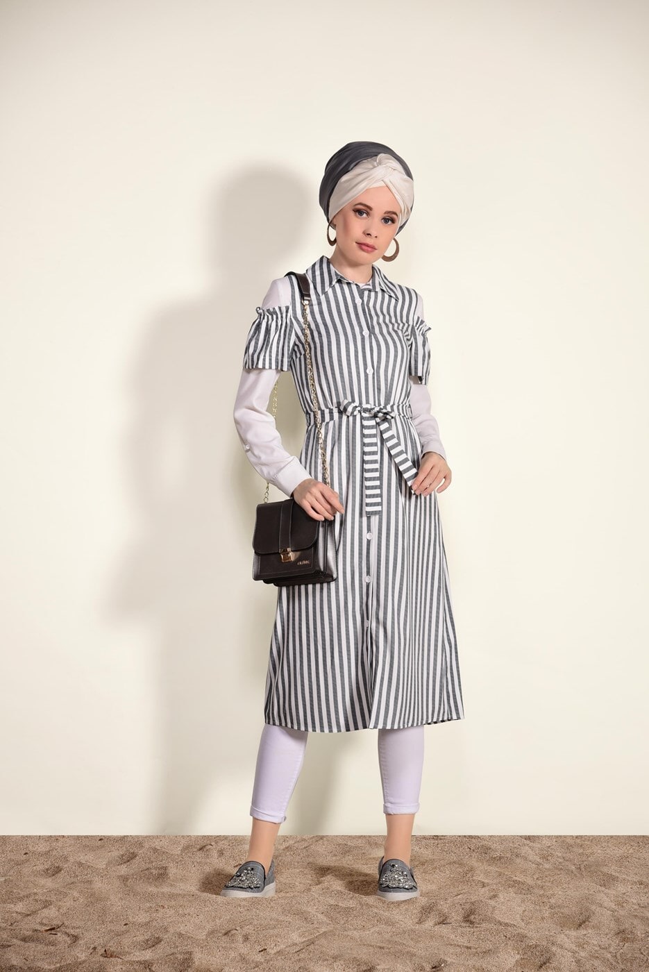 Vêtements hijab CRÈME GILET À RAYURES T 3012