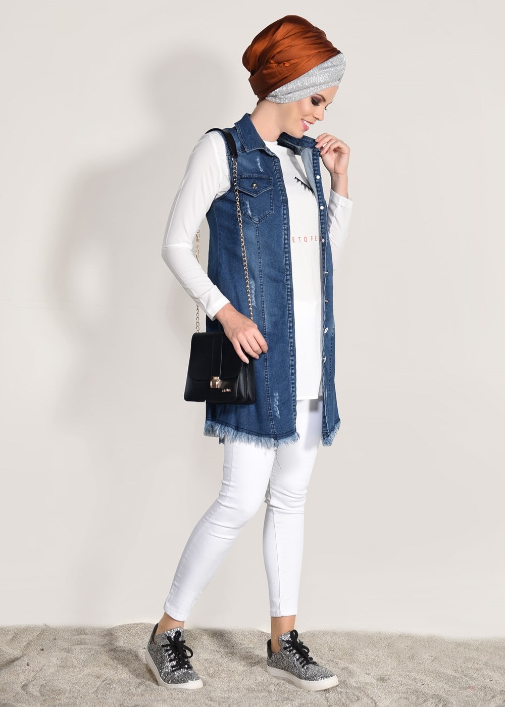 Tesettür giyim LACİVERT T 3181 2&prime;li Yelekli Takım