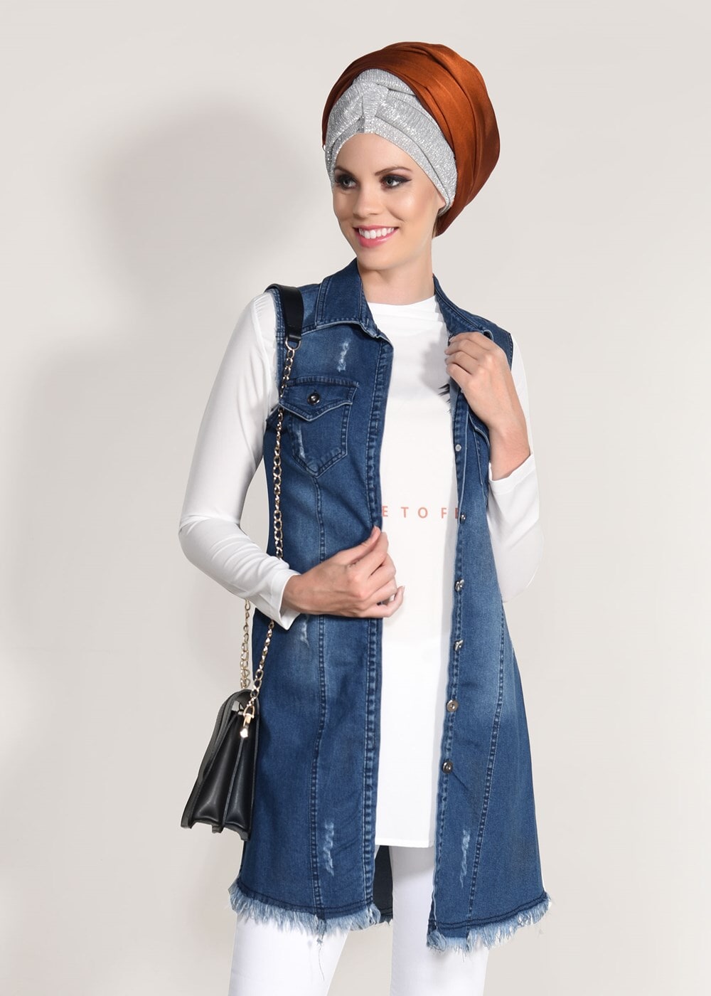 Tesettür giyim LACİVERT T 3181 2&prime;li Yelekli Takım