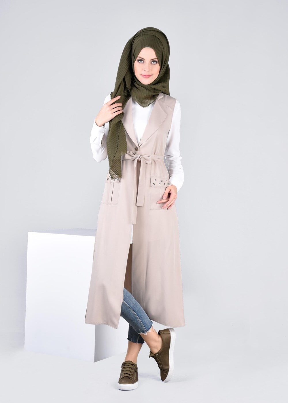 Tesettür giyim BEJ T 4350 Javana Yelek-Alv Fashion