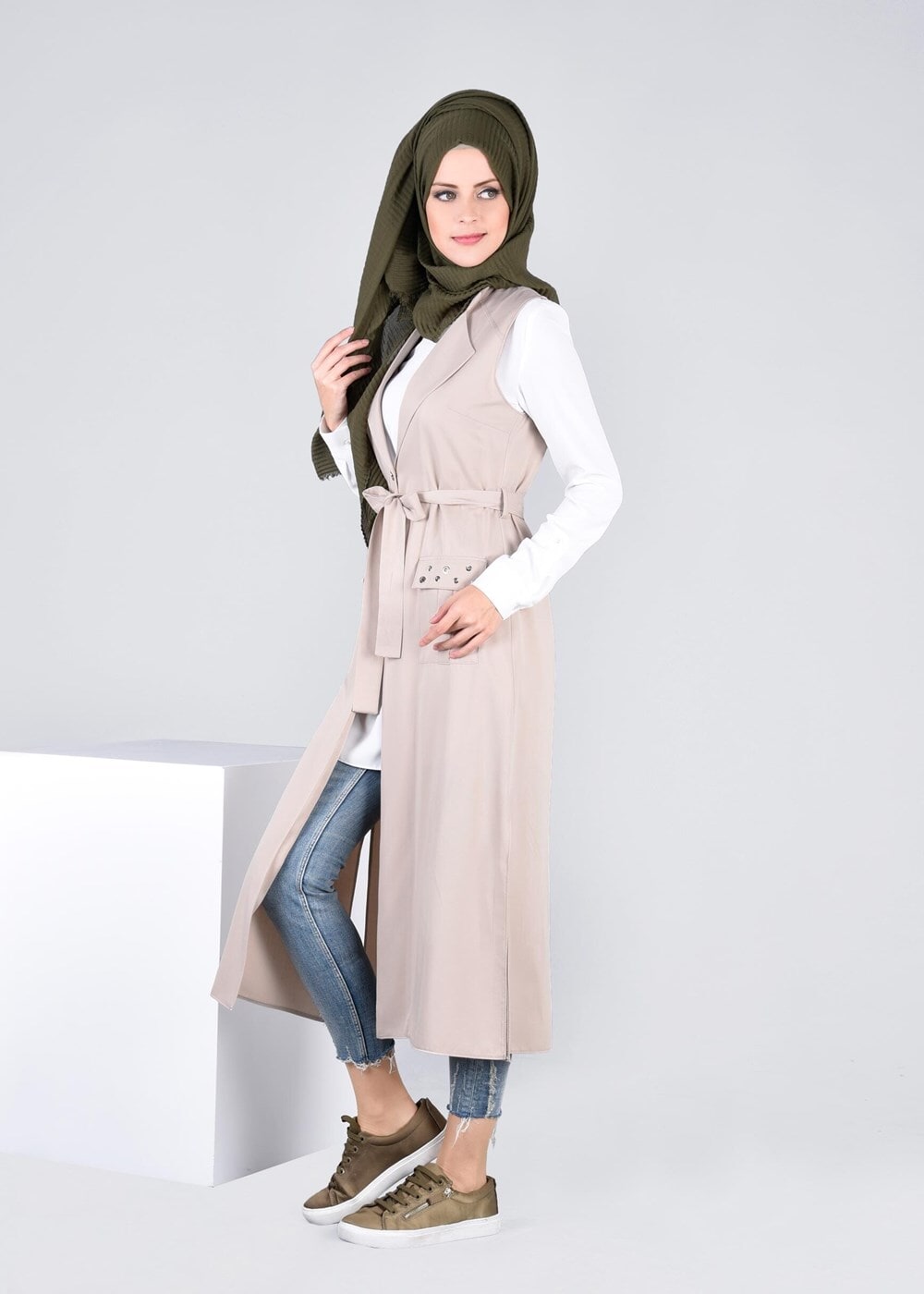 Tesettür giyim BEJ T 4350 Javana Yelek-Alv Fashion